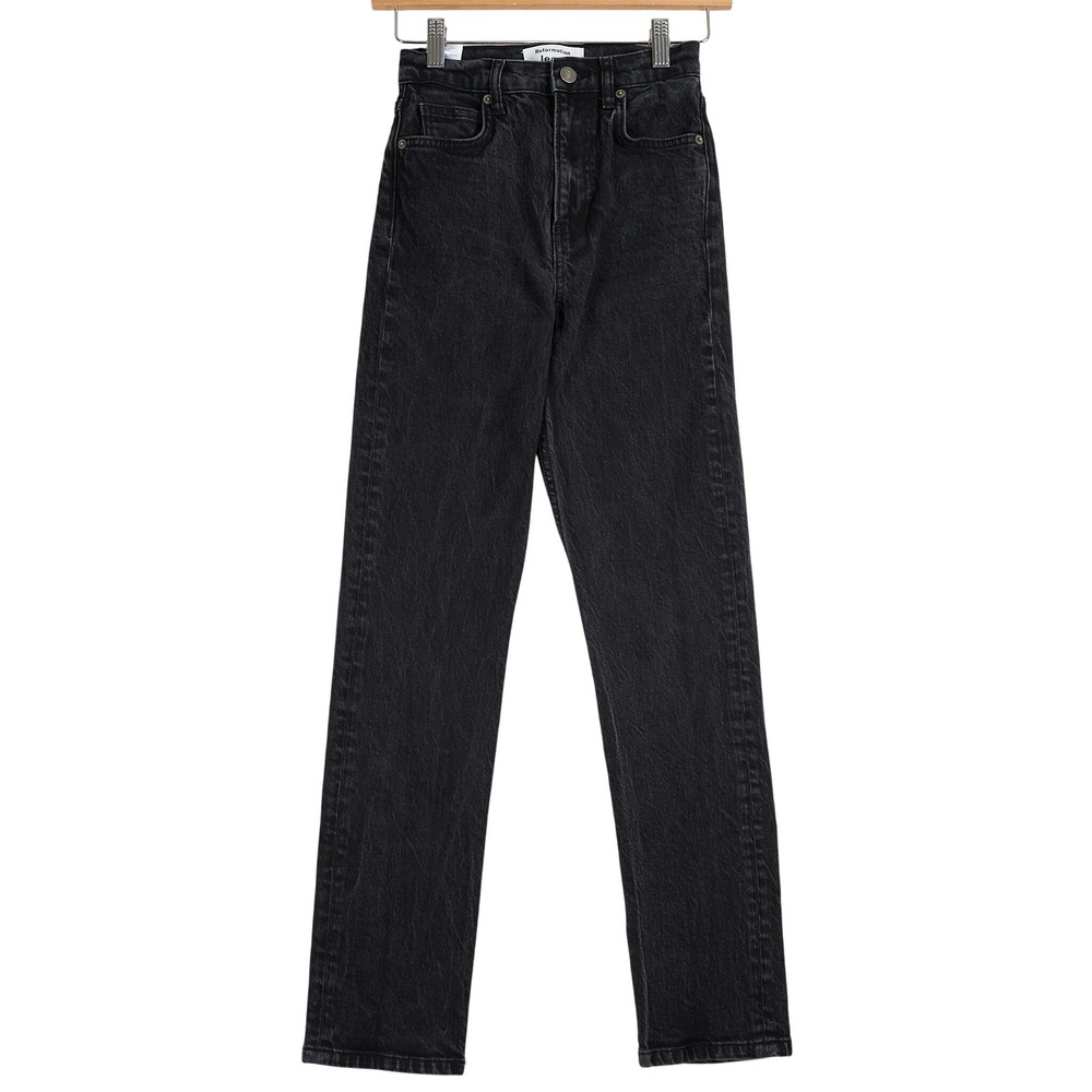 Reformation Liza Ultra High Rise Straight Jeans Washed Black Size 24